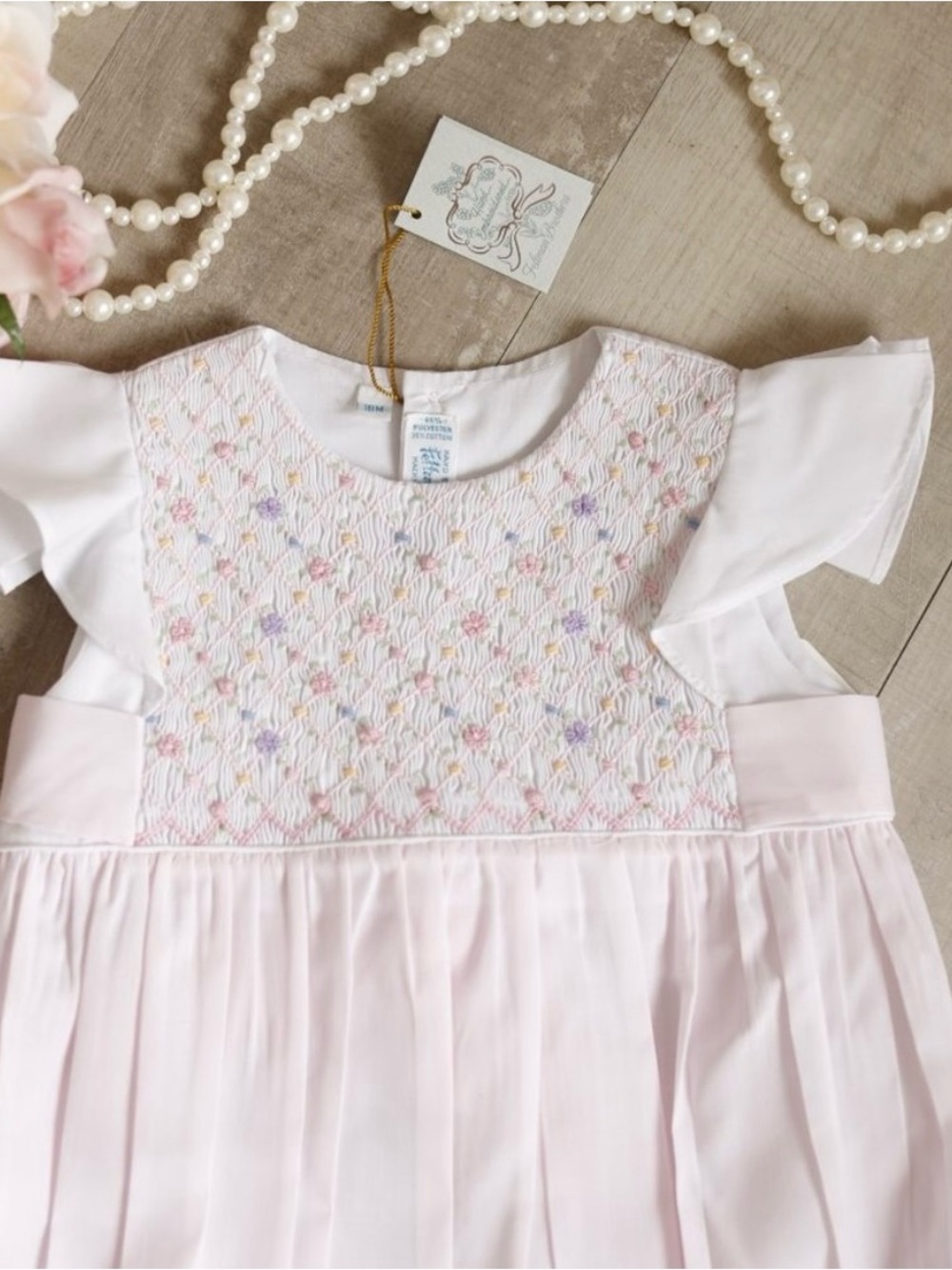 Feltman Brothers Smocked Baby Bubble Romper in Soft Pink - Picture 2 of 5